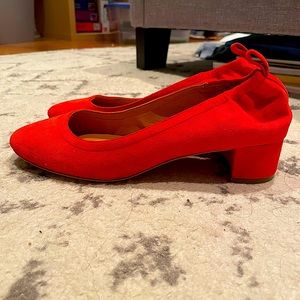 Bright orange J. Crew Suede block heels size 7